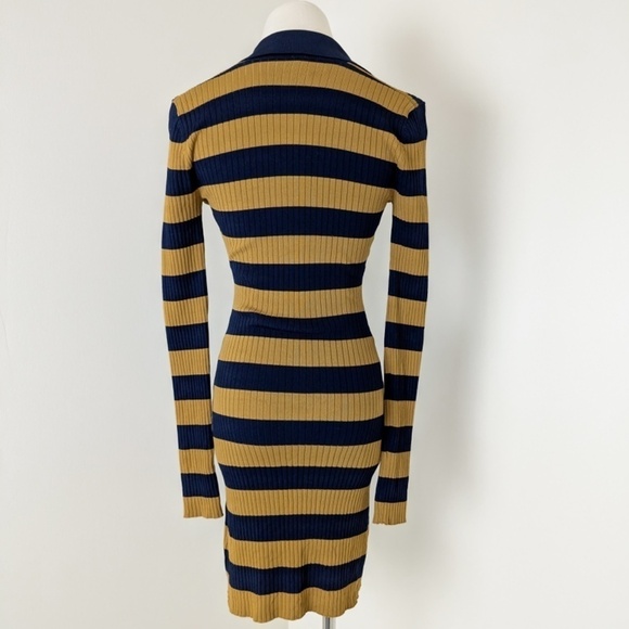 Striped Ribbed Mini Dress Long Sleeve 70’s Style Twik Soft Bodycon Tight Fitted - Picture 11 of 14